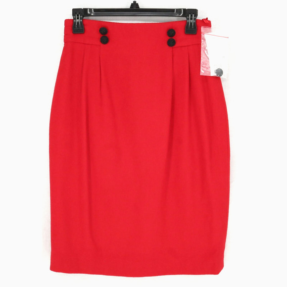 Escada Dresses & Skirts - Laurel Escada Skirt Womens 8 Red Wool Blend Lined Pencil Buttons Zipper Rock New